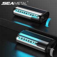 SEAMETAL Luminous Temporary Parking Card Solar Charging Phone Number Plate Led Car Sticker Alloy Shell Hidden Rotating Number