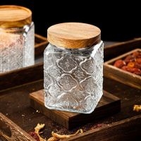【LZ】✻  Ins retro selado frasco de vidro garrafa de armazenamento de armazenamento de vidro cozinha recipiente de alimentos grãos lanches frasco de armazenamento com tampa de madeira frascos de pedreiro
