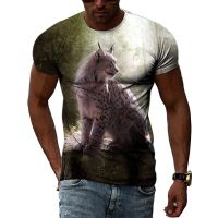 Summer New Animal Lynx Creative graphic t shirts Men Fashion Casual Printed streetwear Trend Leisure Fun O-neck Short Sleeve Top