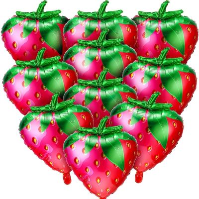 【CC】 New-10Pcs Strawberry Balloons Foil Mylar Themed Birthday Decorations