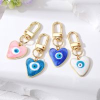 Fashion Keychain Turkish Heart Evil Eye Enamel Pendant Keychains Blue Eye Keyring School Bag Car Key Jewelry Accessories 1Piece