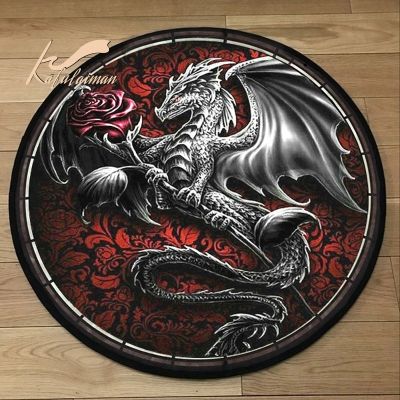 Round Rug Cute Owl Black Dragon Car Bath Mat Black Mat Home Decoration rugs for kitchen cars for living room