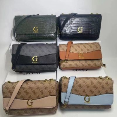 GUESS new print splicing chain crocodile pattern cover bag square bag one shoulder messenger bag