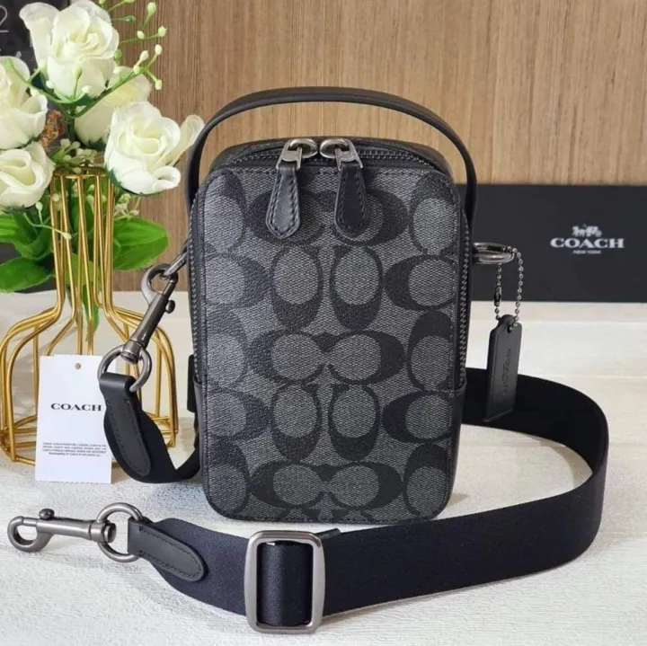 Coach C3146 Zip Top Handle Crossbody in Charcoal Signature Coated