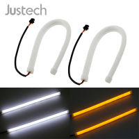 Justech 2ชิ้น30เซนติเมตรหลอดที่มีความยืดหยุ่นไฟหน้า LED แถบ DRL ไฟทำงานกลางวันสีคู่สีขาวและสีเหลืองอำพัน SMD ไฟ LED โคมไฟ12โวลต์