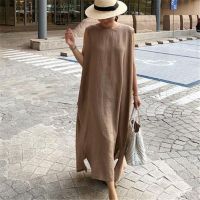 【HOT】☑ S-XL Korean Cotton Sleeveless Vestidos Female O Neck Split Robe Sundress 120859WLA