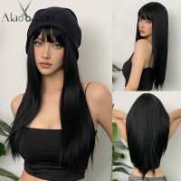 ALAN EATON Long Black Straight Synthetic Wigs With Bangs For White Women Daily Use Party Cosplay Natural Looking Heat Resistant