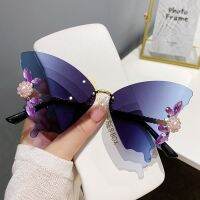 Y2K Sparkling Rhinestone Butterfly Sunglasses Fashion Summer Rimless Sun Glasses Women Ladies Luxury Brand Eyewear Gafas De Sol