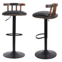 2 ชิ้น เก้าอี้บาร์ นั่งสบาย เก้าอี้บาร์สูง ไม้ เก้าอี้บาร์ปรับระดับได้ Industrial Retro Large Bar Stool【Upgraded Large Style】 เก้าอี้บาร์  360 องศา หมุนได้