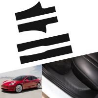 4Pcs Accessories For Tesla Model 3 2020 2019 2018 Door Sill Protective Interior Sticker Car Model3 Carbon Fiber Door Sill Strip