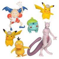 โมเดล Pokemon ของแท้ตุ๊กตาขยับแขนขาได้ Mewtwo ตุ๊กตาปิกะจู Psyduck Bulbasaur Mr Mir Mime Ludicolo คอลเลกชันของเล่นเด็กเอลฟ์ Pocket Monster