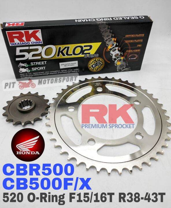 RK Sprocket Set Honda CBR500 520 ORing Black Gold Chain Rantai Hitam