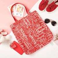 Women Canvas Shoulder Bag Simple Letters Desgin Print Shopping Bag Eco Cotton Cloth Fabric Handbag Tote For Girls Books Pack