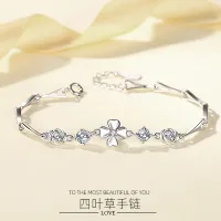 Zuoban สร้อยข้อมือโคลเวอร์สี่ใบ S999โชคดีที่มีการออกแบบให้รู้สึกประดับด้วยเพชรเรียบง่ายสร้อยข้อมือสไตล์เกาหลีสีแดงสุทธิ