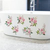 6Pcs Cartoon Plant Pink Flower Bathtub Sticker For Childrens Self-Adhesive Removable Bathroom Decoration Wall Stickers Wall Stickers Decals