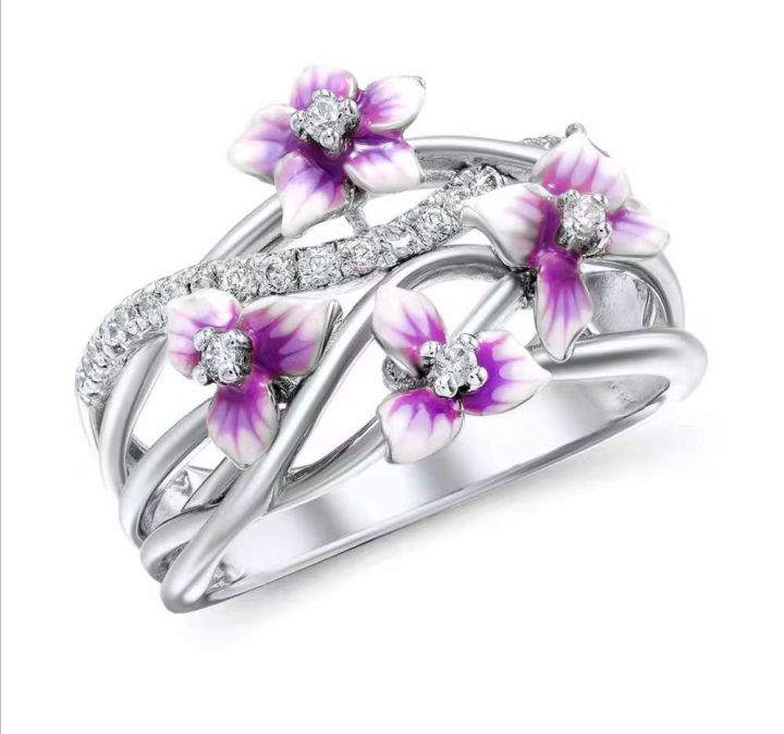 แหวนดอกไม้สดเล็กๆกาวสีดอกไม้สีม่วงอุปกรณ์เสริมข้ามพรมแดน