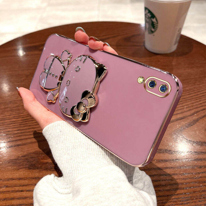 ybd-มีเคสโทรศัพท์กระจกสำหรับ-vivo-v11-y1s-y91c-v11-pro-3d-แมวน่ารักพับได้เคสซิลิโคนแบบนิ่มยึดภาพสามมิติ