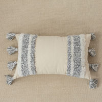 Moroccan Style Cushion Cover Tuft Tassels Handmade Neutral Decoration Pillow Cover 45x45cm30x50cm For Sofa Bed Grey Ivory Diamond Stripe