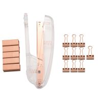 Rose Gold Stapler Acrylic Desktop Stapler with 1000 PCS Rose Gold Staples and 10 Pieces Blinder Clips for Office School Home Accessory