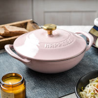 21cm Enameled Cast Iron Dutch Oven, 1L Dutch Oven Pot with Lid,Non-stick Dutch Oven for Baking, Braiser, Stewing, Roasting, for All Heat Source，Pink