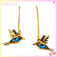 [KUNLIAN] Hummingbird Long Drop ต่างหูจี้นกพู่คริสตัลจี้ต่างหู