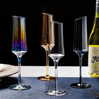 【CW】◇  Bevel Transparent Goblet Wine Glass Cups Colored Glasses ins Color changing Cup