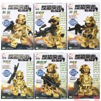 Dillon D101 anti-terrorist assault desert camouflage military assembled building blocks police soldier miniature toys compatible with Lego
