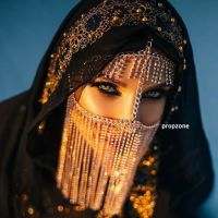 สร้อยหน้าผาก สร้อยปิดปาก คาดผมสายฝอ Crystal Face veil niaqb batoola gold mask women ladies cosplay wedding Jewelry arab