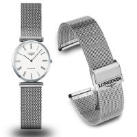 Longines นาฬิกาสแตนเลสตาข่ายเข็มขัด Original L2/L4 Jialan Magnificent 12/13 มม.กันน้ำสุภาพสตรีสร้อยข้อมือโลหะเหล็ก