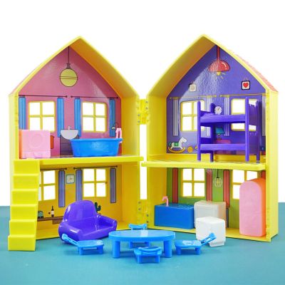 เฟอร์นิเจอร์วิลล่าจำลองสำหรับเด็กบ้านสีเหลือง1/12กล่องรวมเล่นบ้านตุ๊กตาสองด้านสำหรับของขวัญวันเกิดเด็กหญิง