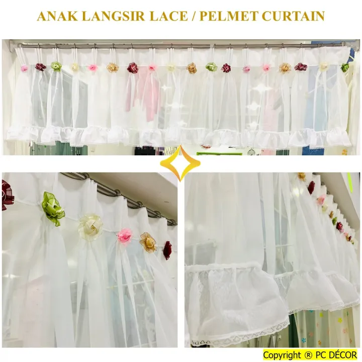 Anak Langsir Lace Flower Pelmet curtain Langsir Dapur Short Curtain Rod