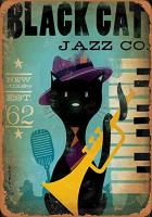 Balter Black Cat Jazz ใหม่ Orleans โปสเตอร์โลหะโบราณป้ายดีบุกย้อนยุคห้องนั่งเล่นผับบาร์บ้านสไตล์วินเทจอลูมิเนียม F 0727