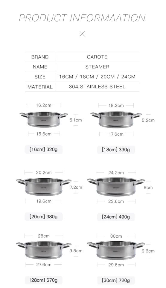 Carote Multifunctional 304 Stainless Steel Steamer Basket  16CM/18CM/20CM/24CM/28CM/30CM High Quality Steaming Rack Thickened  Household Steamer Tray