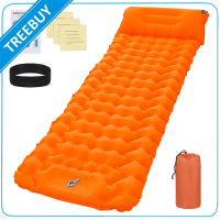 Camping Sleeping Pad พร้อมหมอนในตัวปั๊ม Ultralight Inflatable Sleeping Mat กันน้ำ Camping Air ที่นอนสำหรับ Backpacking เดินป่าเต็นท์เดินทาง