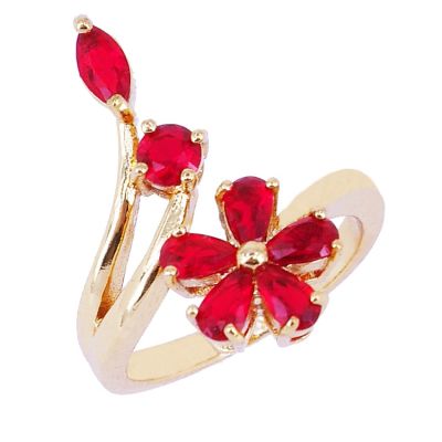 Tips Gallery แหวน ดอกไม้แห่งความรัก เงิน 925 หุ้ม ทองคำ 24K ประดับ พลอยแดง  2 กะรัต รุ่น  Daisy Bouquet Design TRS060 บริการเก็บเงินปลายทาง