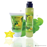 Prana Facial Gel &amp; Toner Essence เซตเจลล้างหน้า &amp; น้ำตบ สำหรับผิวมัน สิว ฝ้า กระ 2ชิ้น