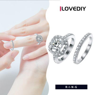 ILOVEDIY แหวน Zircon 2ชิ้น/เซ็ต,แหวนไพลินสีขาวธรรมชาติแหวนคู่แต่งงานของขวัญเครื่องประดับวันวาเลนไทน์
