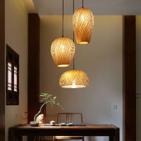 Japanese Chandelier Natural Bamboo Rattan LED Pendant Lights Handmade Weaving Hanging Lamps Wicker Shades E27 Lighting Lampshade