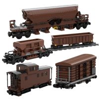 MOC Brown Wagon Tanker Boxcar Railway Freight Train Building Block Kit Cargo Carriage Vehicle Car Brick Model Toy Kids Gift Building Sets