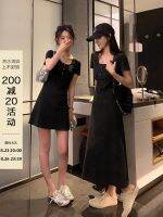 ℗ EKOOL custom-made small black dress A-line casual dress womens summer self-cultivation and slim mid-length drape skirt