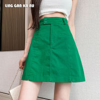 LING GAN KA NU Womens Short Skirt  Summer New Korean Version High Waist Slim Waist Buckle Fashion Casual Slit A-line Skirt Pack Hip Skirt Trendy