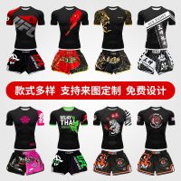 ♝ஐ Muay Thai shorts t-shirt set fight UFC quick-drying mens and womens boxing fighting sports tight-fitting Sanda training suit custom