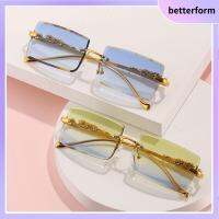 BETTERFORM ตกแต่งเสือชีต้าโลหะ แว่นตากันแดดทรงสี่เหลี่ยมผืนผ้า สีสันสดใส ที่ไร้ขอบ แว่นตา UV400 แฟชั่นสำหรับผู้หญิง เฉดสี Y2K สำหรับผู้หญิงและผู้ชาย