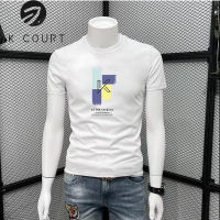 JK Court เสื้อยืดแบบหลวมลำลองแบบจดหมายเทรนด์ผู้ชายแขนสั้นฤดูร้อนแบบอเมริกัน