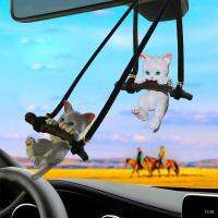 【CW】Cute Branch Hanging Cat Car Pendants Interior Decoration Resin Swing Cat Duck Ornaments Car Rearview Mirror Pendant Charms