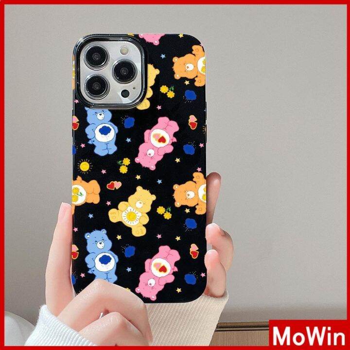 mowin-เข้ากันได้สำหรับ-เคสไอโฟน-เคสไอโฟน11-เคส-สำหรับ-iphone-14-สีดำเงา-เคสอ่อนกันกระแทกป้องกันกล้องน่ารักการ์ตูนหมีเข้า