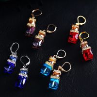 New Sparkling Hook Earrings Double Cube Crystal Stone Drop Women Clear Rhinestones Dance Party Jewelry Ear