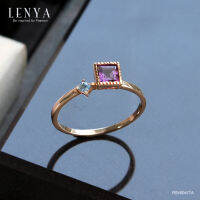 Lenya Jewelry  แหวนอเมทีสต์ (Amethyst) ประดับโทแพซสีฟ้า (Blue Topaz) เม็ดเล็ก ตัวเรือนเงินแท้ 925 ชุบพิ้งโกล์ด