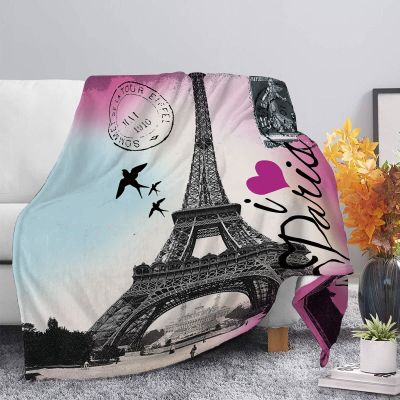 （in stock）White Eiffel Tower Pink Flannel Throwing Blanket Super soft Extra large sofa mattress, such as female gift background（Can send pictures for customization）