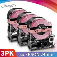 【sought-after】 3PK Topcolor ขนาด24มม. * 8ม. สีดำบนสีชมพู Epson ที่รองรับเทปฉลากเครื่องพิมพ์ฉลากเครื่องพิมพ์ฉลาก Kingjim เทป LK-6RBL SC24PW